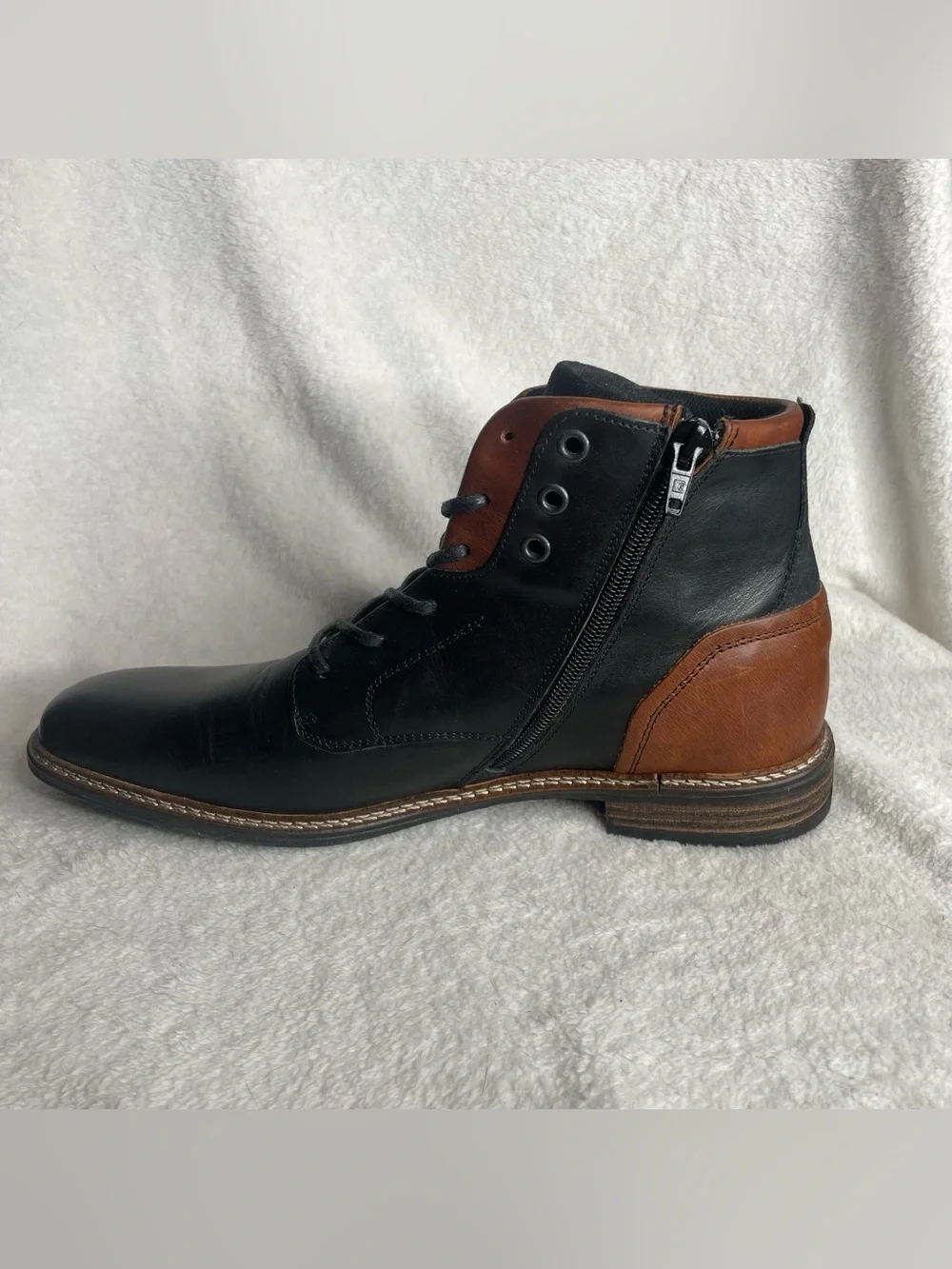 Bullboxer Mens 11 EU 44 Black Brown Leather Boots Side Zip Motorcycle Dress Chuk
